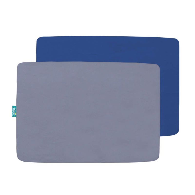 Biloban Pack and Play Sheets and Waterproof Pack n Play Mattress Protector Pad Cover 4 Pack Set, Ultra Soft Pack n Play Mattresses Sheets Compatible with Graco Pack n Play, Grey&Navy - Image 2