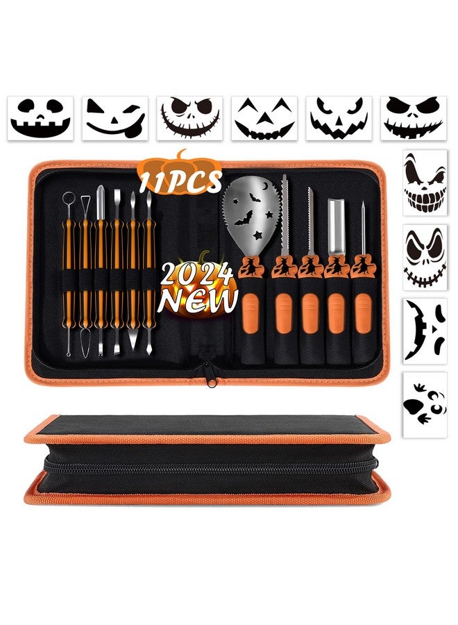 ENVEL طقم نحت اليقطين لعيد الهالوين مع 10 قوالب، ENVEL 11 قطعة أدوات نحت اليقطين من الفولاذ المقاوم للصدأ، أدوات تشكيل قوية لقص الفولاذ بسهولة للفنون والحرف، للبالغين - Image 1