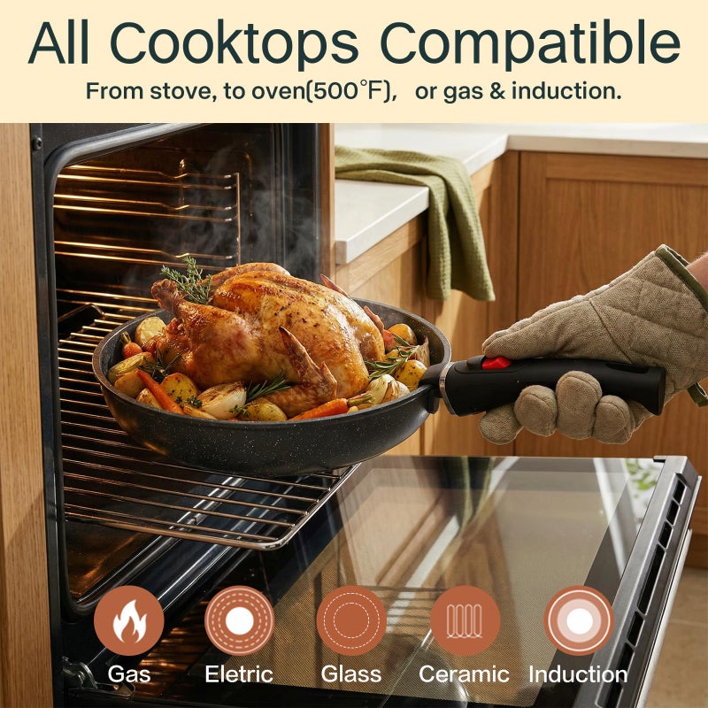 USELUCK Pots and Pans Set Non Stick 21 PCs, Stackable Cookware Sets with Detachable Handle, Granite Induction RV Kitchen Portable Cooking Set Removable Handles, Dishwasher ï¼† Oven Safe, Black - Image 5