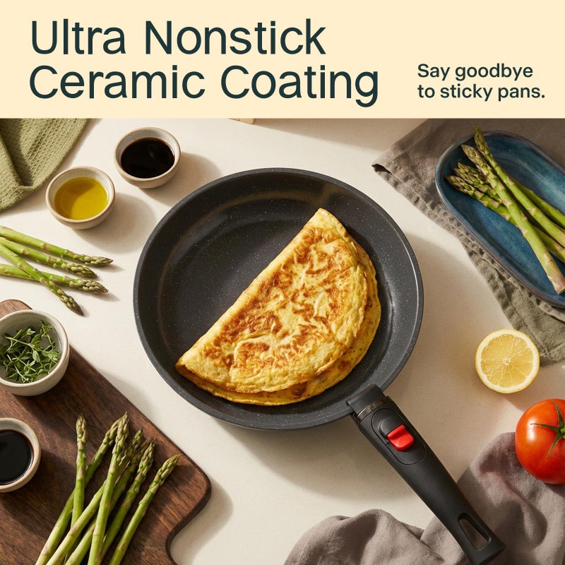 USELUCK Pots and Pans Set Non Stick 21 PCs, Stackable Cookware Sets with Detachable Handle, Granite Induction RV Kitchen Portable Cooking Set Removable Handles, Dishwasher ï¼† Oven Safe, Black - Image 3