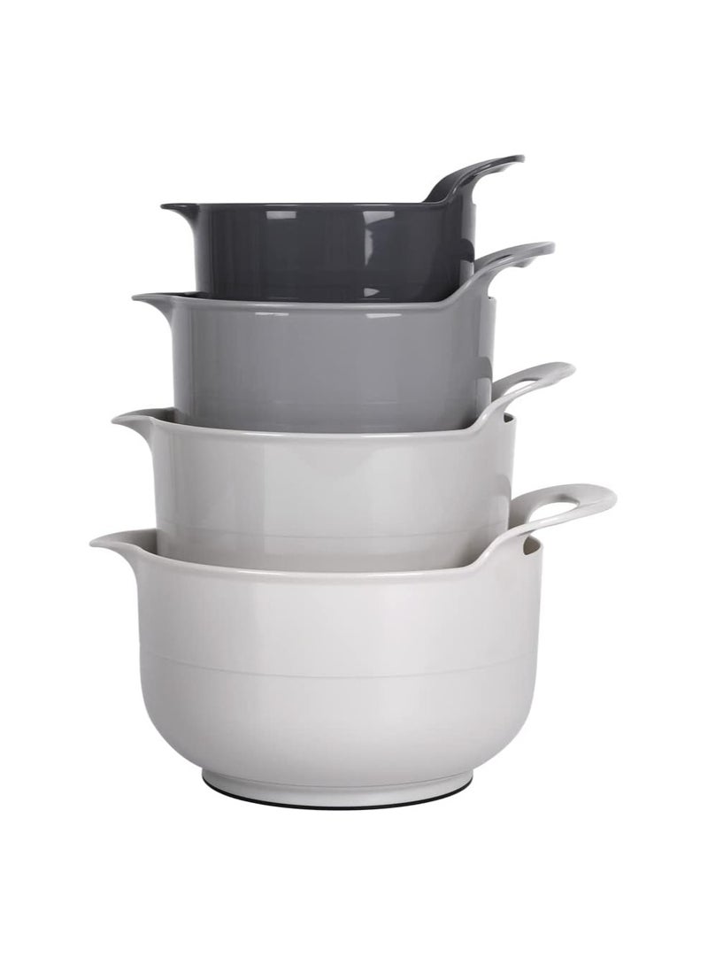 Mixing Bowl Set Plastic Salad Bowl Mixing Bowl Set Non-Slip with Handle Stackable Serving Bowls for Kitchen 4 Pieces (Grey) - Image 1