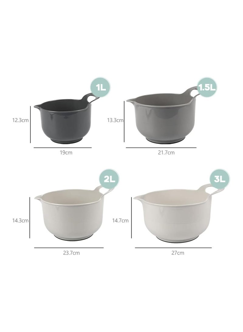 Mixing Bowl Set Plastic Salad Bowl Mixing Bowl Set Non-Slip with Handle Stackable Serving Bowls for Kitchen 4 Pieces (Grey) - Image 2