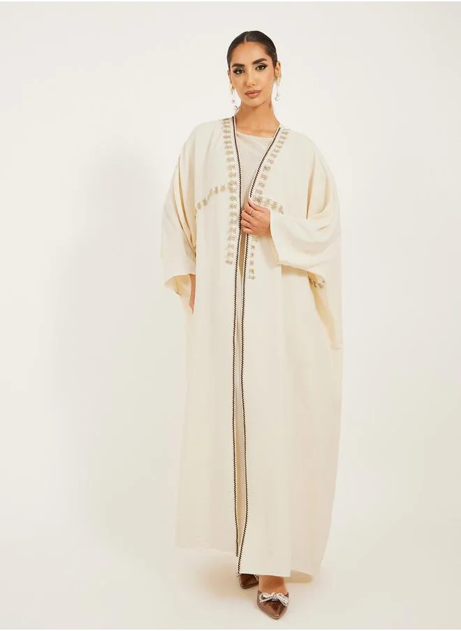 ستايلي Texture Lace Trim Open Abaya