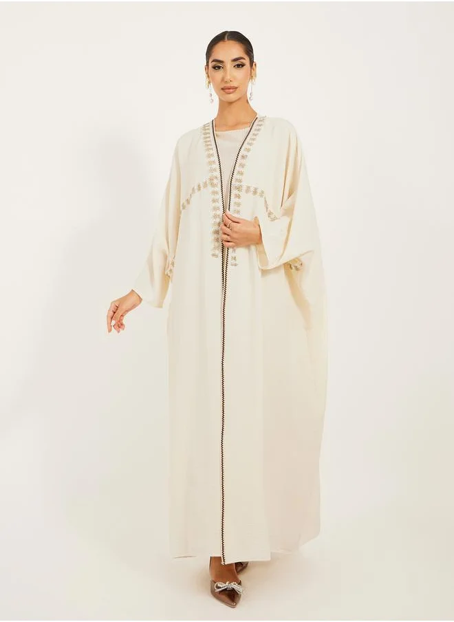 ستايلي Texture Lace Trim Open Abaya