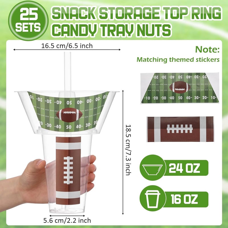 SiliFine 25 مجموعة من أكواب حفلة كرة القدم للشرب والوجبات الخفيفة مع مصاصات أكواب بلاستيكية قابلة للتخلص منها مع وعاء وجبة خفيفة مع حامل وجبة خفيفة لأكواب تناول الوجبات الخفيفة للبطاطس المقلية والدجاج المقلي والفواكه - Image 2