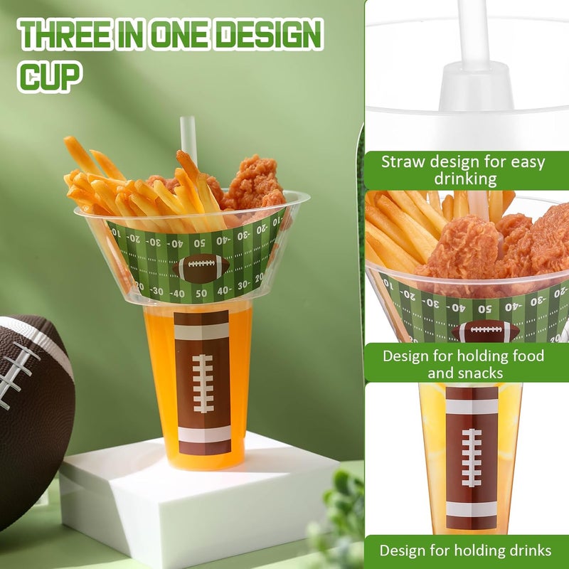 SiliFine 25 مجموعة من أكواب حفلة كرة القدم للشرب والوجبات الخفيفة مع مصاصات أكواب بلاستيكية قابلة للتخلص منها مع وعاء وجبة خفيفة مع حامل وجبة خفيفة لأكواب تناول الوجبات الخفيفة للبطاطس المقلية والدجاج المقلي والفواكه - Image 3