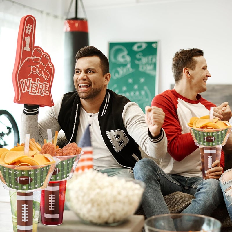 SiliFine 25 مجموعة من أكواب حفلة كرة القدم للشرب والوجبات الخفيفة مع مصاصات أكواب بلاستيكية قابلة للتخلص منها مع وعاء وجبة خفيفة مع حامل وجبة خفيفة لأكواب تناول الوجبات الخفيفة للبطاطس المقلية والدجاج المقلي والفواكه - Image 4