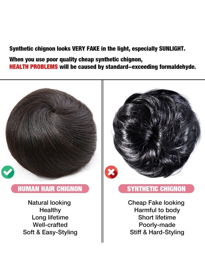 Bella Hair 100% Human Hair Bun Extension Donut Chignon Hairpieces for Both Women and Men Instant Up-Do Fake Bun Scrunchies (#1B Natural Black) - Image 3