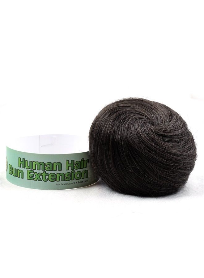 Bella Hair 100% Human Hair Bun Extension Donut Chignon Hairpieces for Both Women and Men Instant Up-Do Fake Bun Scrunchies (#1B Natural Black) - Image 1
