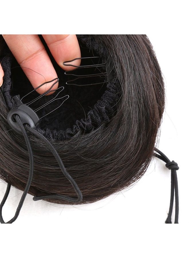 Bella Hair 100% Human Hair Bun Extension Donut Chignon Hairpieces for Both Women and Men Instant Up-Do Fake Bun Scrunchies (#1B Natural Black) - Image 5