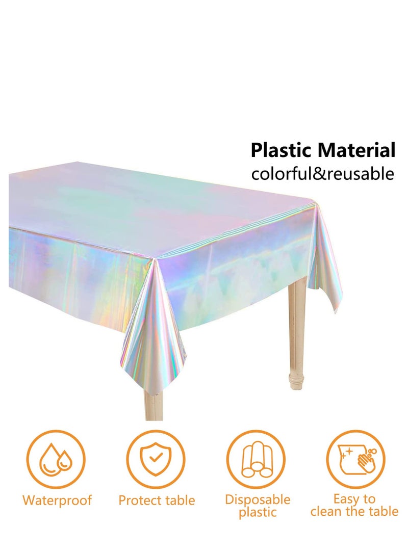 KASTWAVE 3 Pack Iridescence Plastic Tablecloths, Shiny Disposable Rectangle Table Covers, Iridescent Table Cloth for Wedding Party Birthday Christmas Baby Shower Decoration, 54" x 108" - Image 5