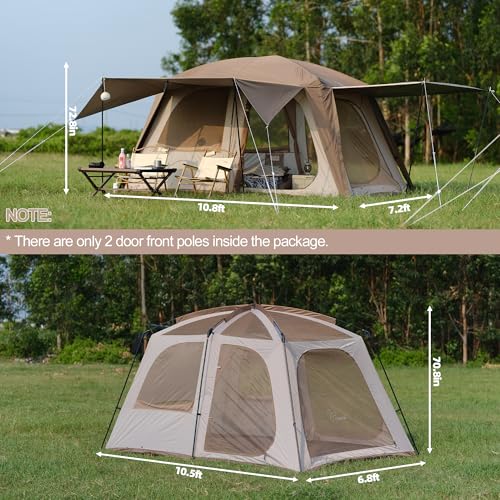 Vidalido 4-6 Person Camping Tent with 3 Door 2 Room Large Family Cabin Tents, Double Layer Waterproof Portable Glamping Tent, Big Tents for Outdoor Camping Hiking and Backpacking - Image 2
