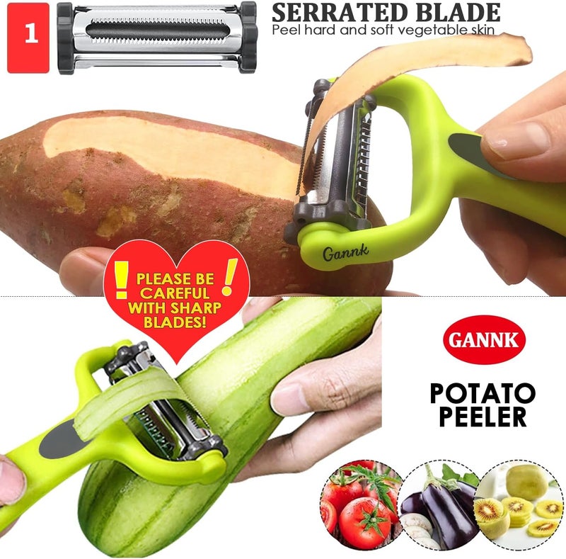 Gannk Potato Apple Vegetable Peelers for Kitchen, I and Y Peelers for Fruit Veggie Potatoes Carrot Cucumber, 3 in 1 Blade Spin Design With Julienne Function - Image 2