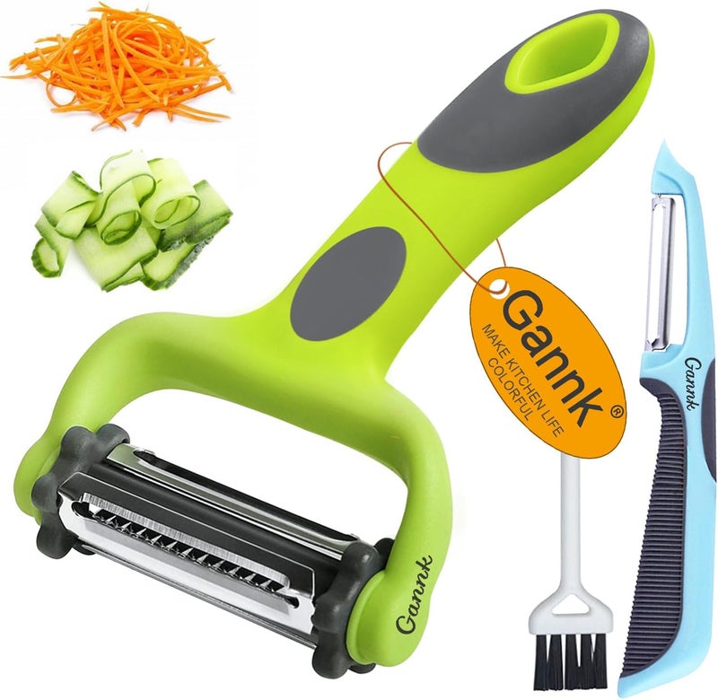 Gannk Potato Apple Vegetable Peelers for Kitchen, I and Y Peelers for Fruit Veggie Potatoes Carrot Cucumber, 3 in 1 Blade Spin Design With Julienne Function - Image 1