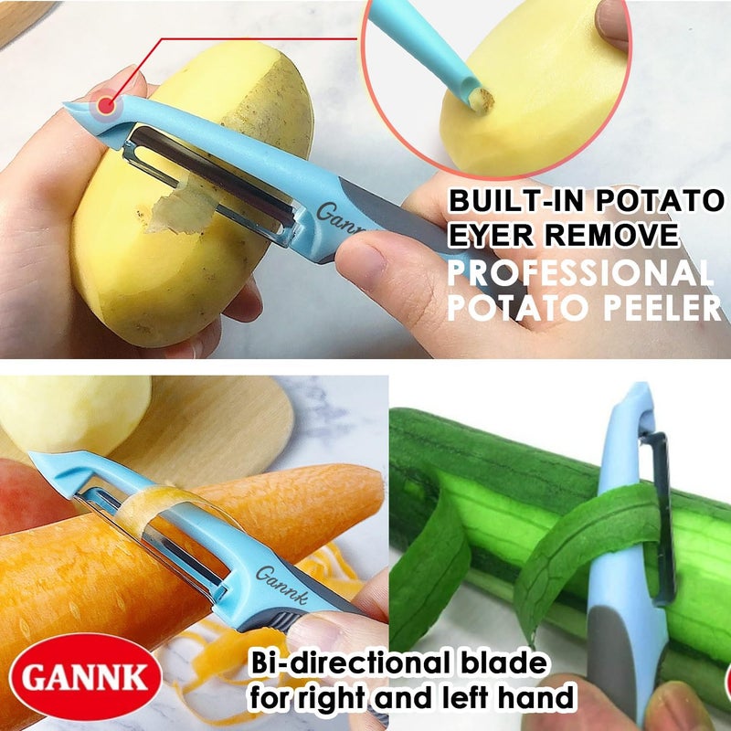 Gannk Potato Apple Vegetable Peelers for Kitchen, I and Y Peelers for Fruit Veggie Potatoes Carrot Cucumber, 3 in 1 Blade Spin Design With Julienne Function - Image 5