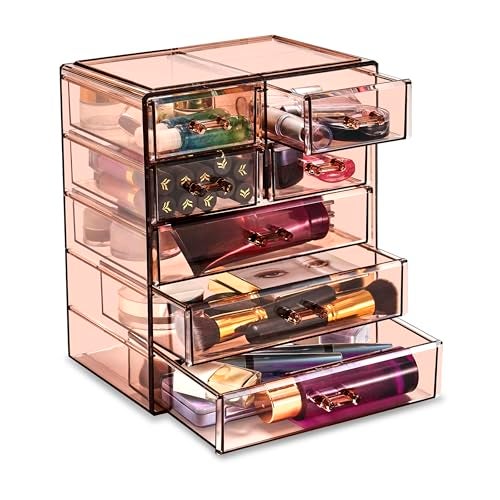 Sorbus Acrylic Makeup Organizer Set 7Drawer Vanity Countertop Cosmetic Storage with Small Wide Drawers Bronze Glow Makeup Storage for Brushes Lipsticks Jewelry Holiday Gift for Women Teens - Image 1