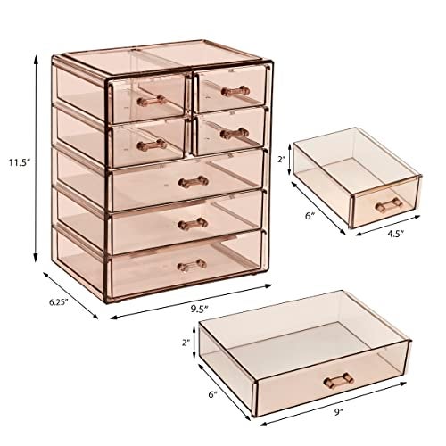 Sorbus Acrylic Makeup Organizer Set 7Drawer Vanity Countertop Cosmetic Storage with Small Wide Drawers Bronze Glow Makeup Storage for Brushes Lipsticks Jewelry Holiday Gift for Women Teens - Image 3
