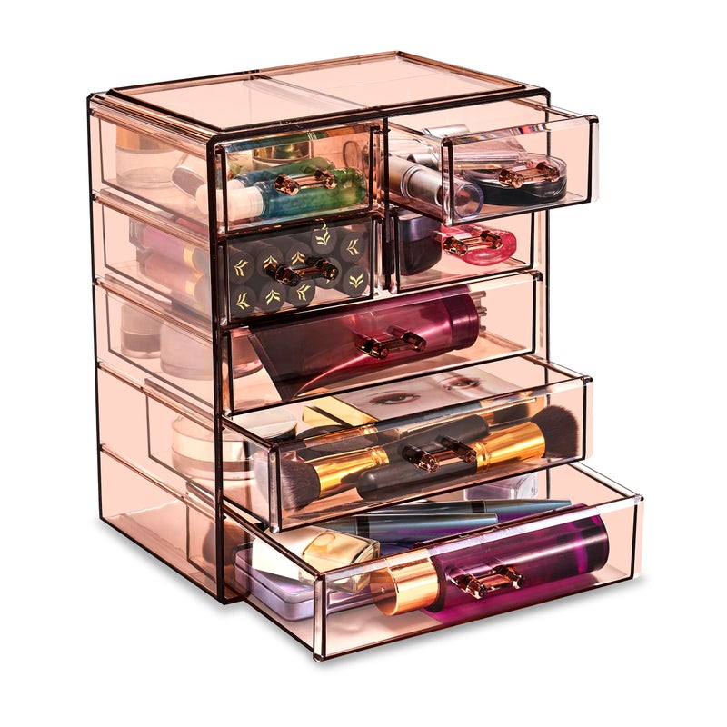 Sorbus Acrylic Makeup Organizer Set 7Drawer Vanity Countertop Cosmetic Storage with Small Wide Drawers Bronze Glow Makeup Storage for Brushes Lipsticks Jewelry Holiday Gift for Women Teens - Image 2