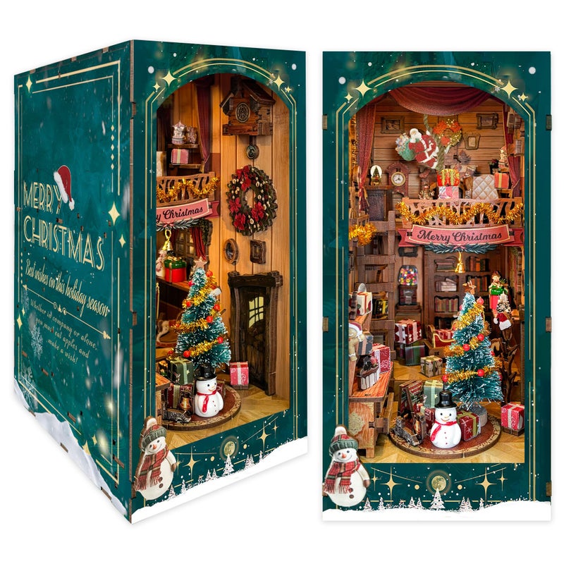 STRUCWOOD DIY Book Nook Kit Christmas Wooden Miniature House Kit Rotating Decor Gift for 14 Dollhouse Kit Jingle Cabin SQ34 - Image 3