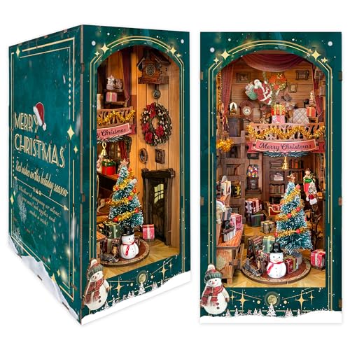 STRUCWOOD DIY Book Nook Kit Christmas Wooden Miniature House Kit Rotating Decor Gift for 14 Dollhouse Kit Jingle Cabin SQ34 - Image 1