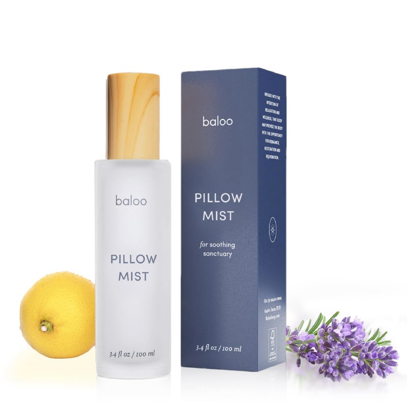 Baloo Pillow Mist Natural Calming Sleep Spray with Lavender Bergamot for Pillows Linen Bedding Relaxing Aromatherapy for Sleep 100ml