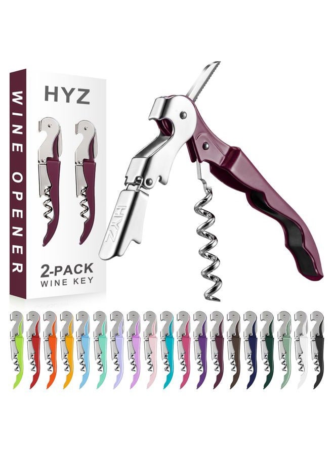 HYZ 2-Pack Wine Opener Waiter Corkscrew, Professional Wine Key for Servers, Bartender with Foil Cutter, Manual Wine Bottle Opener Double Hinged (Burgundy) - Image 1