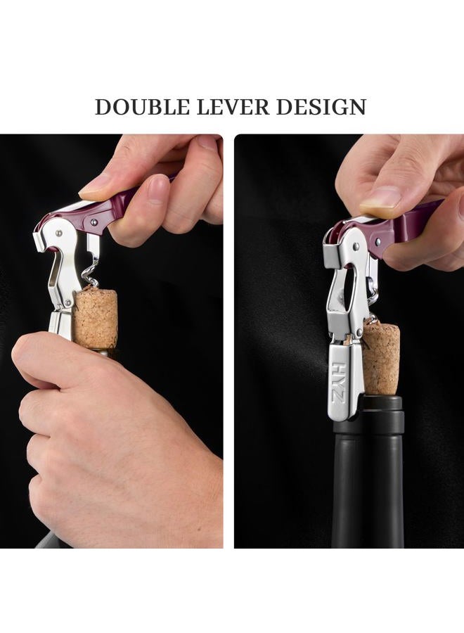 HYZ 2-Pack Wine Opener Waiter Corkscrew, Professional Wine Key for Servers, Bartender with Foil Cutter, Manual Wine Bottle Opener Double Hinged (Burgundy) - Image 3