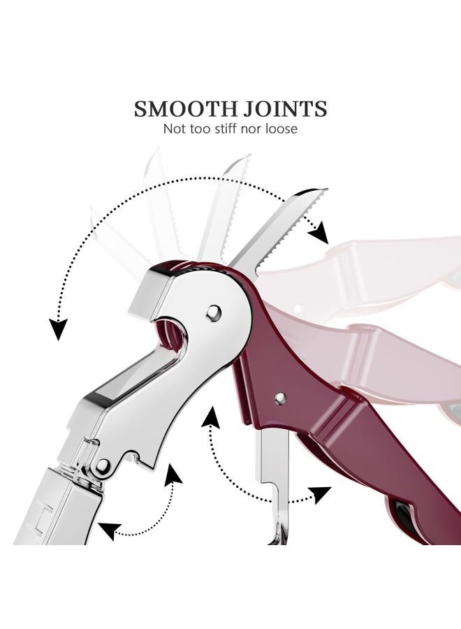 HYZ 2-Pack Wine Opener Waiter Corkscrew, Professional Wine Key for Servers, Bartender with Foil Cutter, Manual Wine Bottle Opener Double Hinged (Burgundy) - Image 4