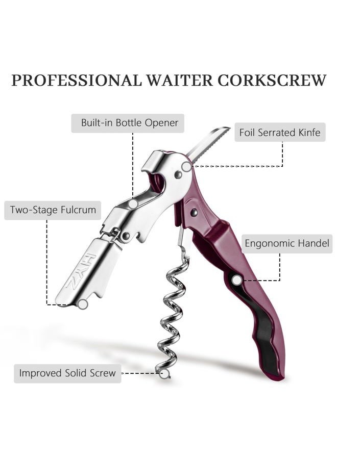 HYZ 2-Pack Wine Opener Waiter Corkscrew, Professional Wine Key for Servers, Bartender with Foil Cutter, Manual Wine Bottle Opener Double Hinged (Burgundy) - Image 2