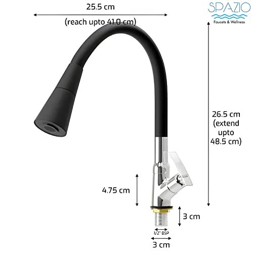 SPAZIO Pulse Flexible Brass Swan Neck with 360 Degree Flexible Silicon Hose & Dual Flow Pattern, Hot/Cold Water for Kitchen Sink, Wash Basin Faucets Taps Chrome Finish Silver Plated Pillar Cock - Image 2