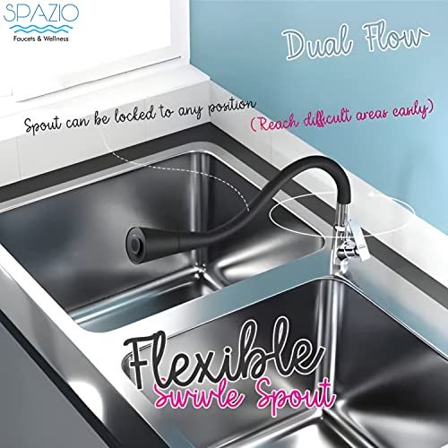 SPAZIO Pulse Flexible Brass Swan Neck with 360 Degree Flexible Silicon Hose & Dual Flow Pattern, Hot/Cold Water for Kitchen Sink, Wash Basin Faucets Taps Chrome Finish Silver Plated Pillar Cock - Image 4