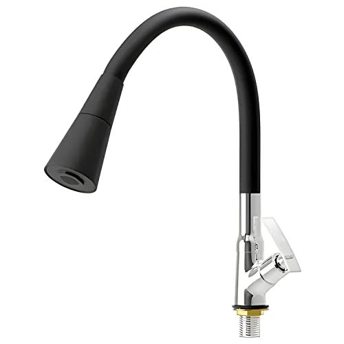 SPAZIO Pulse Flexible Brass Swan Neck with 360 Degree Flexible Silicon Hose & Dual Flow Pattern, Hot/Cold Water for Kitchen Sink, Wash Basin Faucets Taps Chrome Finish Silver Plated Pillar Cock - Image 1