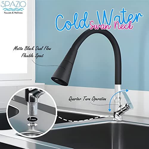 SPAZIO Pulse Flexible Brass Swan Neck with 360 Degree Flexible Silicon Hose & Dual Flow Pattern, Hot/Cold Water for Kitchen Sink, Wash Basin Faucets Taps Chrome Finish Silver Plated Pillar Cock - Image 3