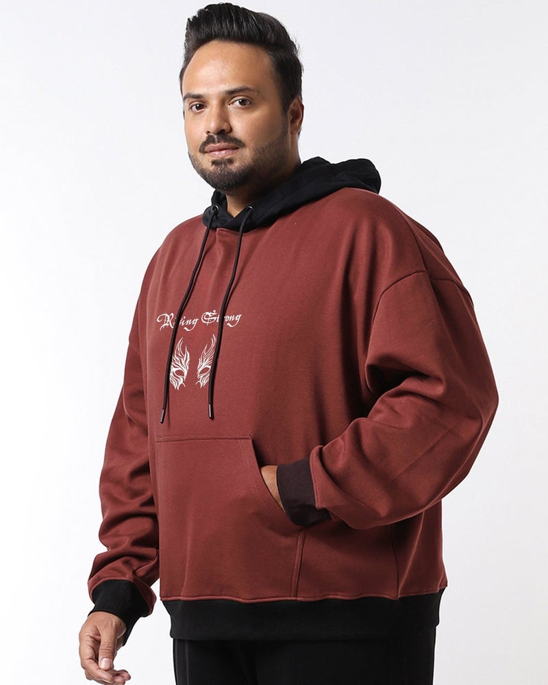 bewakoof Men's Fudgesickle Brown Against All Odds Graphic Printed Oversized Plus Size Hoodies - Image 3