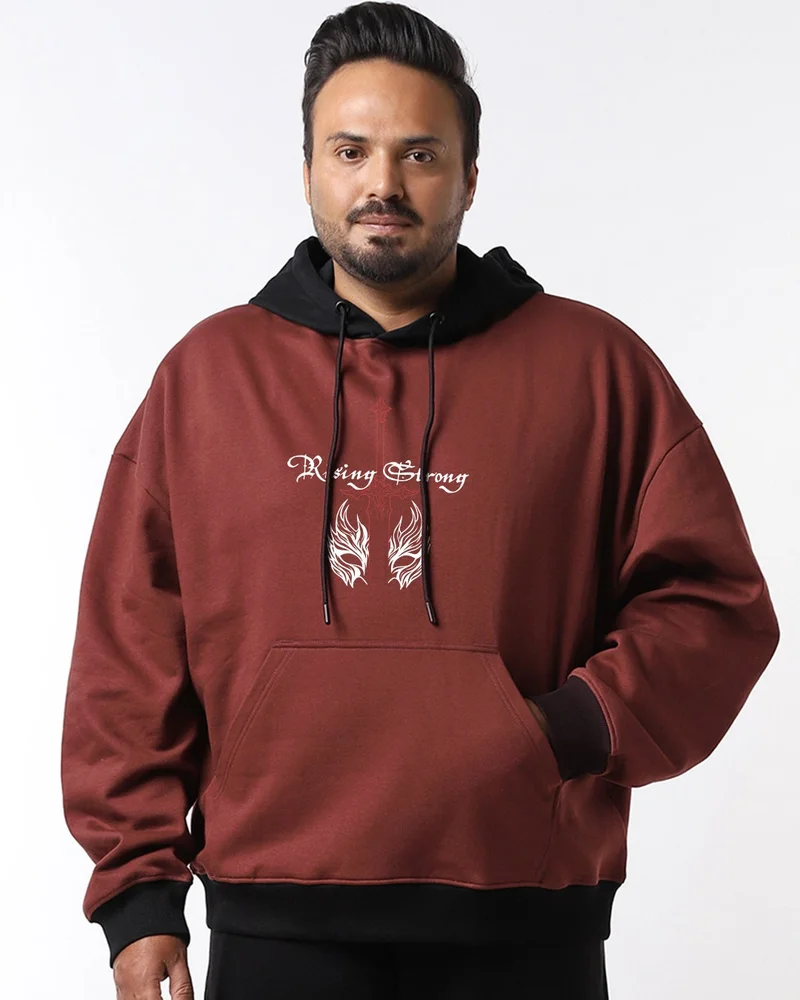 bewakoof Men's Fudgesickle Brown Against All Odds Graphic Printed Oversized Plus Size Hoodies