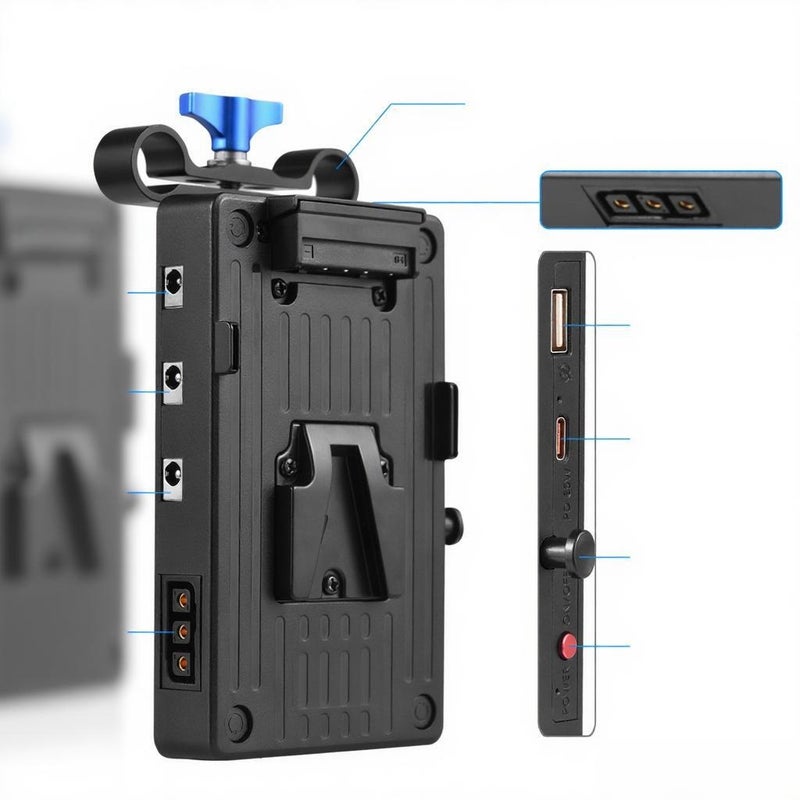 V Mount Battery Plate V Lock Battery Adapter Plate 65W PD Fast Charging with 15mm Rod Clamp Adjustable Arm 8V/12V/15V DC Outputs D-Tap Output Accessories Replacement for Canon Sony DSLR Camera - Image 5