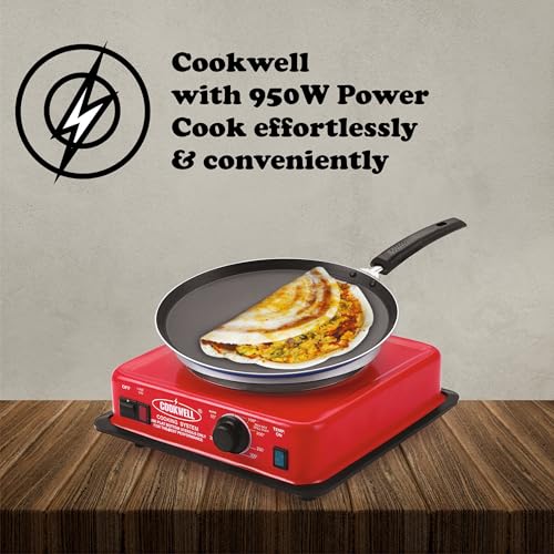 COOKWELL Stainless Steel with Automatic Thermostat Electric Hot Plate 950W Manual Induction Cooktop, Red - Image 3