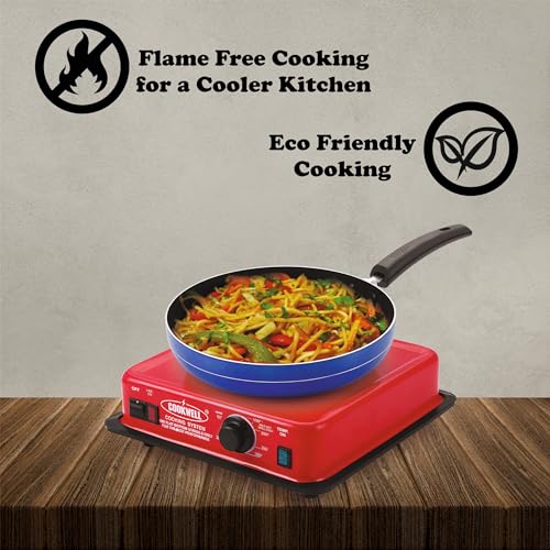 COOKWELL Stainless Steel with Automatic Thermostat Electric Hot Plate 950W Manual Induction Cooktop, Red - Image 2
