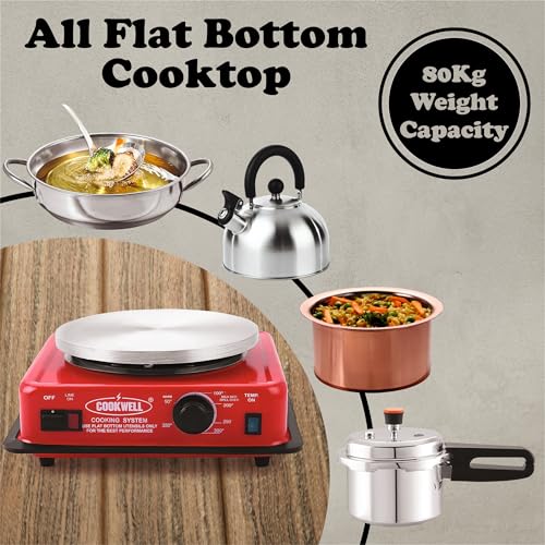 COOKWELL Stainless Steel with Automatic Thermostat Electric Hot Plate 950W Manual Induction Cooktop, Red - Image 5
