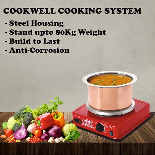 COOKWELL Stainless Steel with Automatic Thermostat Electric Hot Plate 950W Manual Induction Cooktop, Red - Image 4