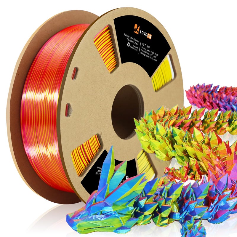 LOVOON 3D Tri-Colors PLA Printer Filament 1.75mm, Silk PLA Red Yellow Blue, 3D Printing Filament +/-0.02mm, Most 3D Printer and 3D Pen Compatible, 1kg(2.2lbs)/Spool - Image 1