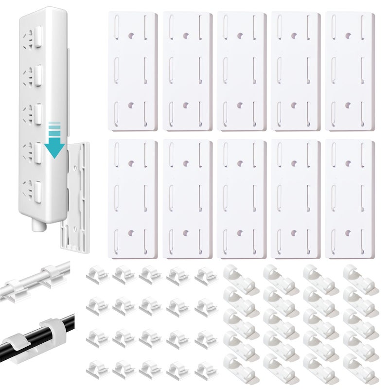 LOVUFIR Adhesive Punch-Free Socket Holder, 10Pcs Power Stirp Holder and 40Pcs Cable Clips Kit, Self-Adhesive Power Strip Holder Wall Mount-Space-Saving and Easy to Install - Image 1