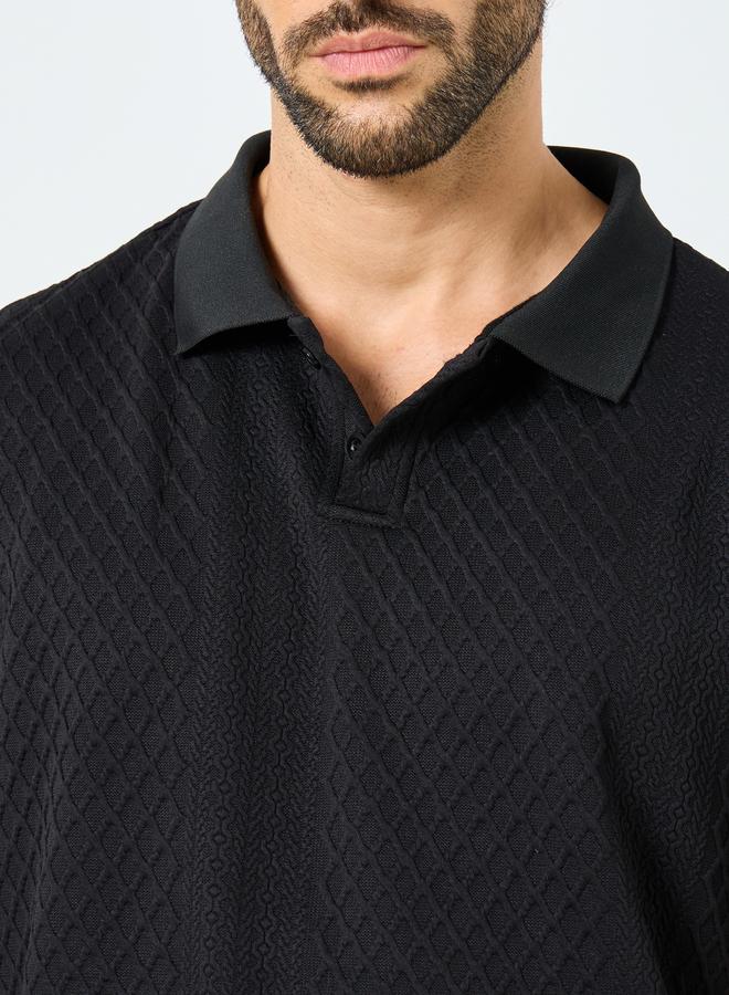 Styli Black Textured Regular Fit Polo T-Shirt - Image 4
