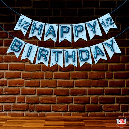 WOBBOX Half Birthday Photo Booth Party Props Blue for Baby Boy with Half Birthday Bunting Banner for Baby Boy in Blue, 1/2 Birthday Decorations for Boys, Kids Birthday Party Decoration Items - Image 4