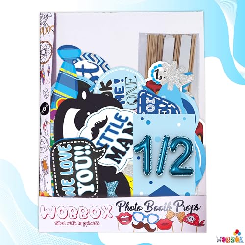 WOBBOX Half Birthday Photo Booth Party Props Blue for Baby Boy with Half Birthday Bunting Banner for Baby Boy in Blue, 1/2 Birthday Decorations for Boys, Kids Birthday Party Decoration Items - Image 3