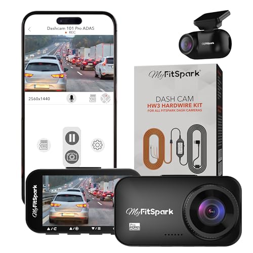 FitSpark MyFitSpark DC-101 Pro ADAS 4MP Real 2K Dual Channel Dash Cam | No.1 Novatek AI Chipset | 2.7" IPS HD Display | Super Night Vision, G-Sensor, GPS & WiFi | Bundle Pack with HARDWIRE KIT Worth Rs.3490 - Image 1