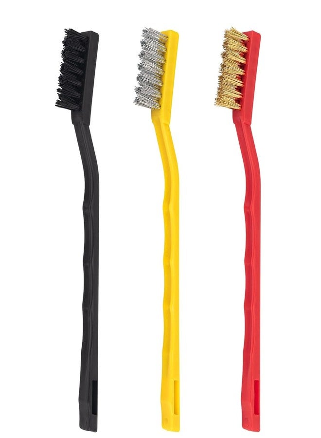MADHYA 3pcs Wire Brushes Set, Small Metal Brass/Stainless Steel/Nylon Brush for Cleaning Metal Rust, Dirt, Welding Slag, Paint Removal & Scrubbing, Small Wire Cleaner with Curved Handle Grip - Image 1