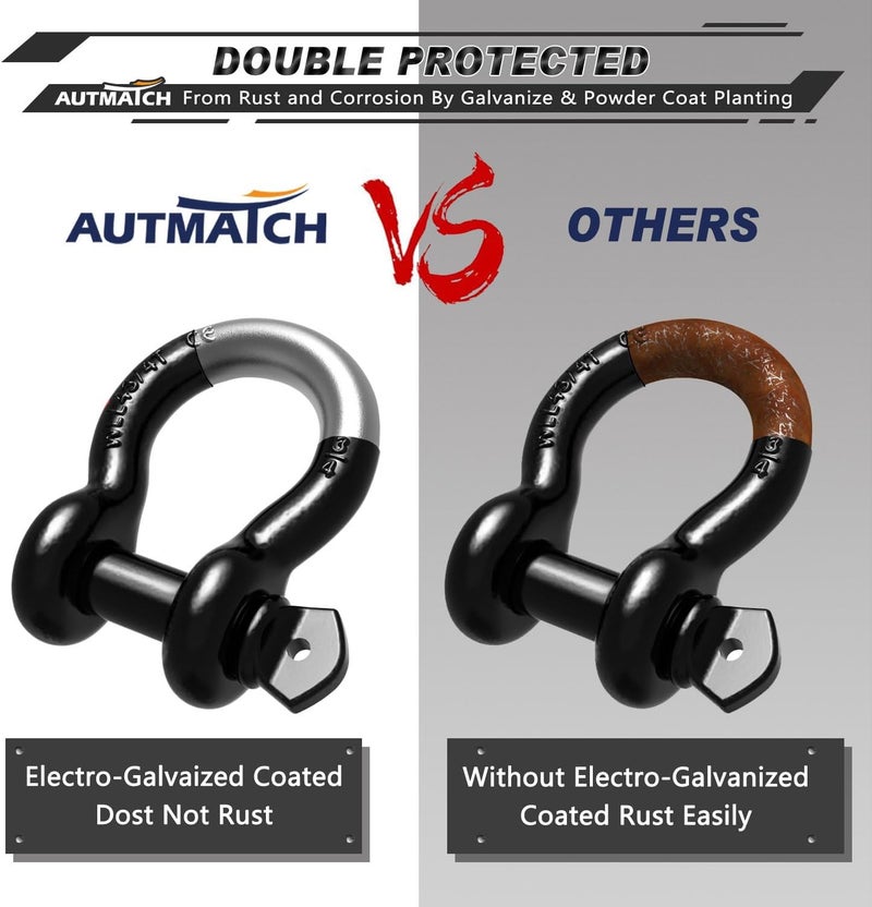 AUTMATCH D Ring Shackle 3/4" Shackles (2 Pack) 41,887Ibs Break Strength with 7/8" Screw Pin and Shackle Isolator Washers Kit for Tow Strap Winch Off Road Vehicle Recovery Black - Image 5