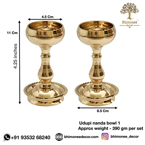 Bhimonee Decor | Pure Brass Udupi Nanda Bowl Long Table Diya | 4.25 Inches Big | Brass | Pack of 2 Pieces | Traditional Lighting for Home Decor - Image 4