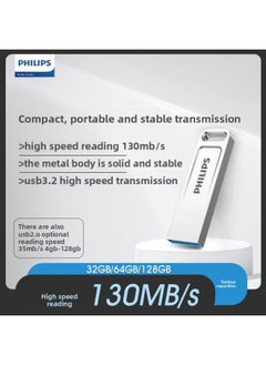 Generic Philips 21UA-F Computer Car USB High-speed Large-capacity Metal Mobile Phone USB USB Interface Office Wholesale-Color:21ua-f Silver Usb3.0-Capacity:128GB  - Image 3